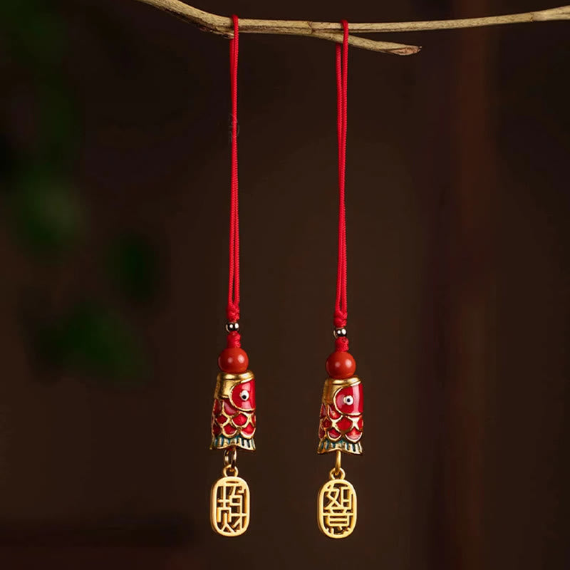 Koi Fish Cinnabar Attracting Wealth Wish Ruyi Charm Luck Phone Hanging Decoration
