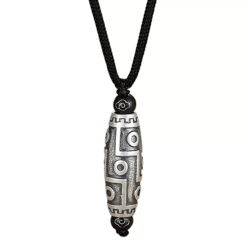 Tibet Nine-Eye Dzi Bead Pattern Copper Auspicious Clouds Wealth Necklace Pendant