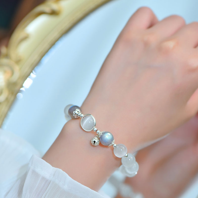 925 Sterling Silver Cat Eye Moonstone Love Support Bracelet