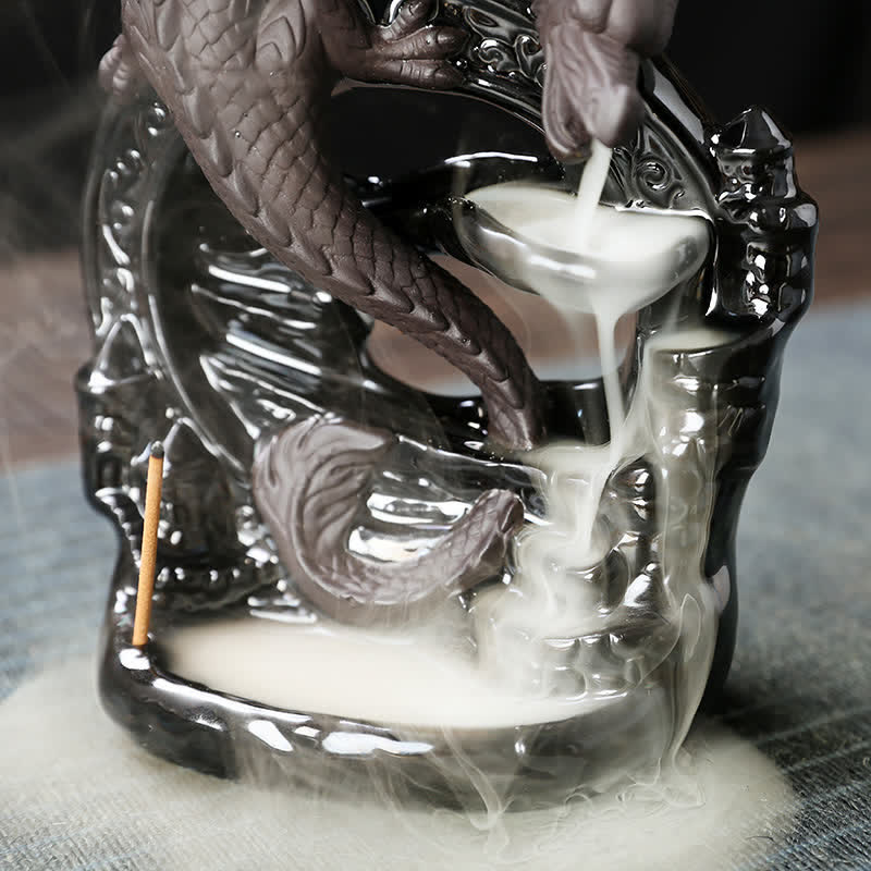 Nordic Dragon Ceramic Backflow Smoke Fountain Incense Burner with Sandalwood Cones