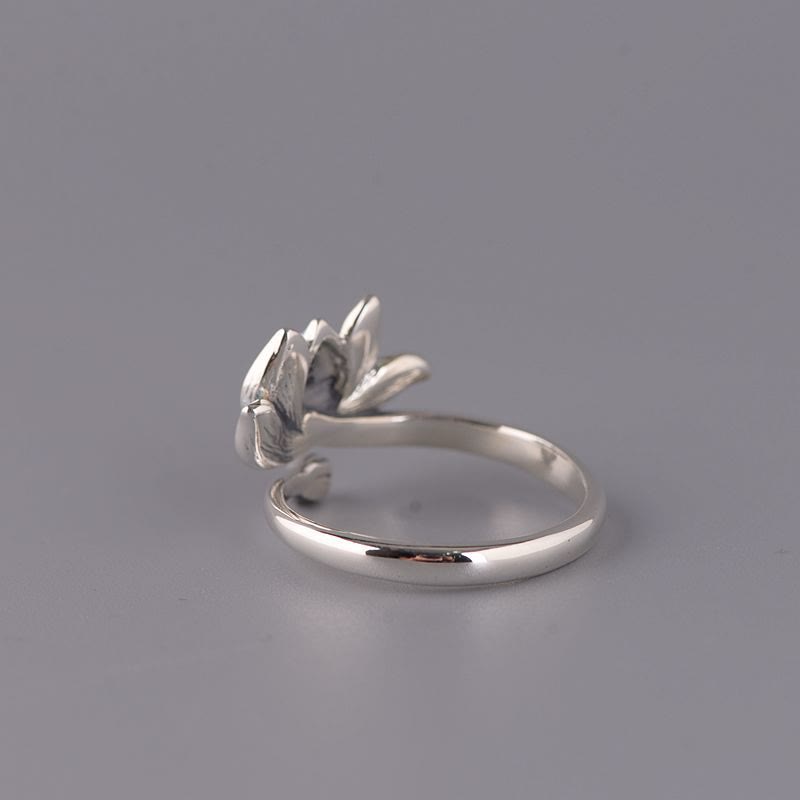925 Sterling Silver Lotus Flower New Beginning Adjustable Ring