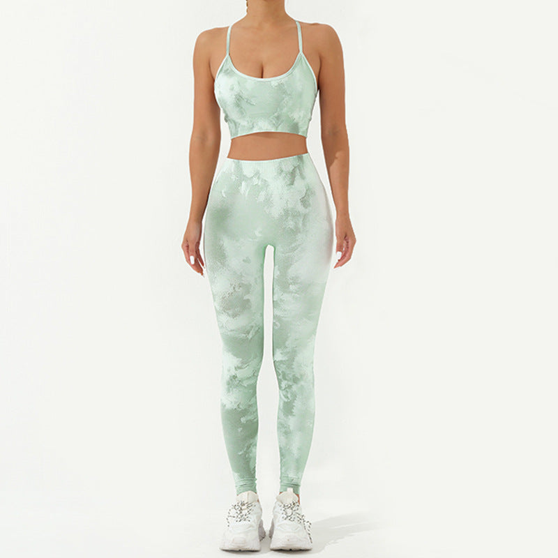 2Pcs Camo Print Backless Criss-Cross Strap Top Bra Shorts Leggings Pants Fitness Yoga Outfit Set