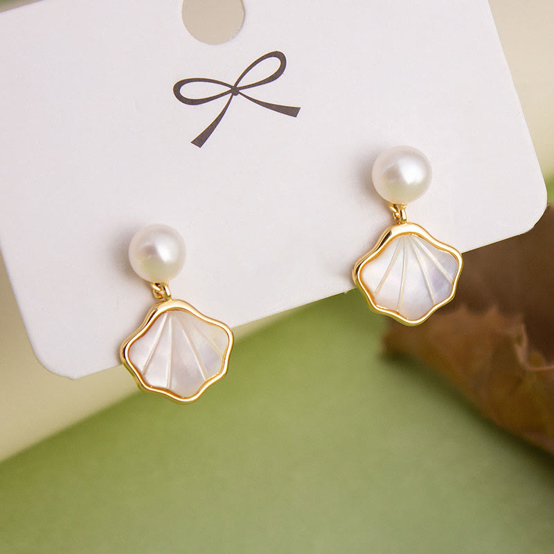 Ginkgo Tridacna Stone Pearl Bead Copper Blessing Necklace Pendant Ring Earrings Set