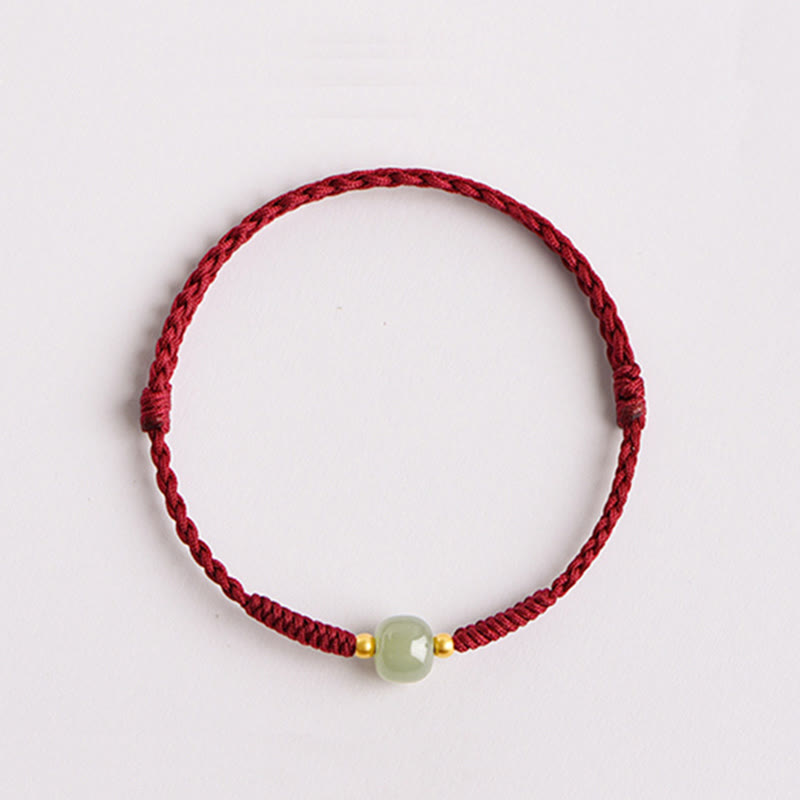 Handmade Jade Bead Braided Red String Adjustable Bracelet