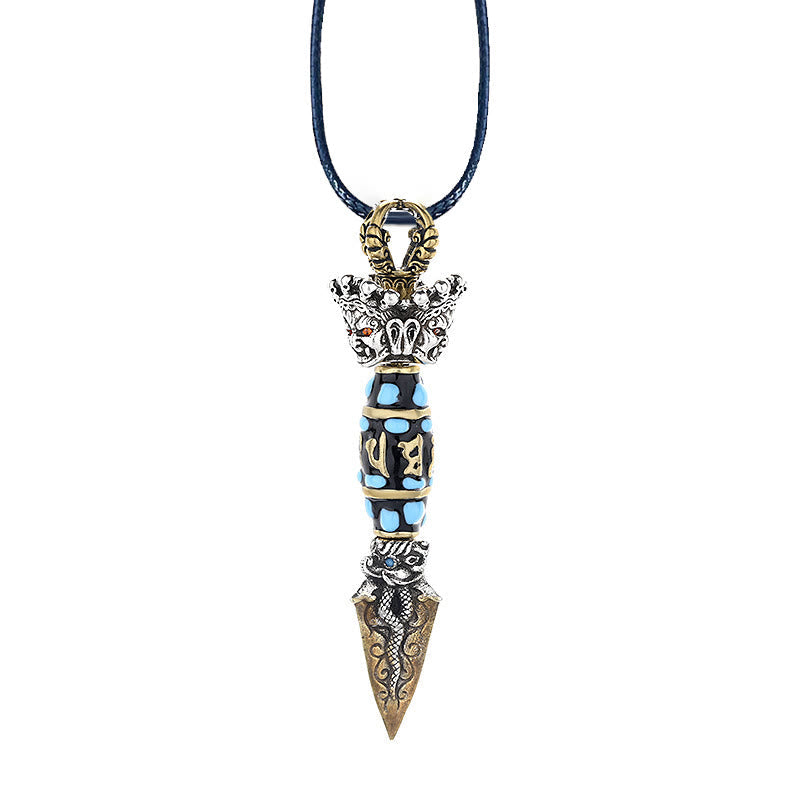 Tibet Om Mani Padme Hum Dzi Bead Dorje Vajra Pattern Wealth Rotatable Necklace Pendant