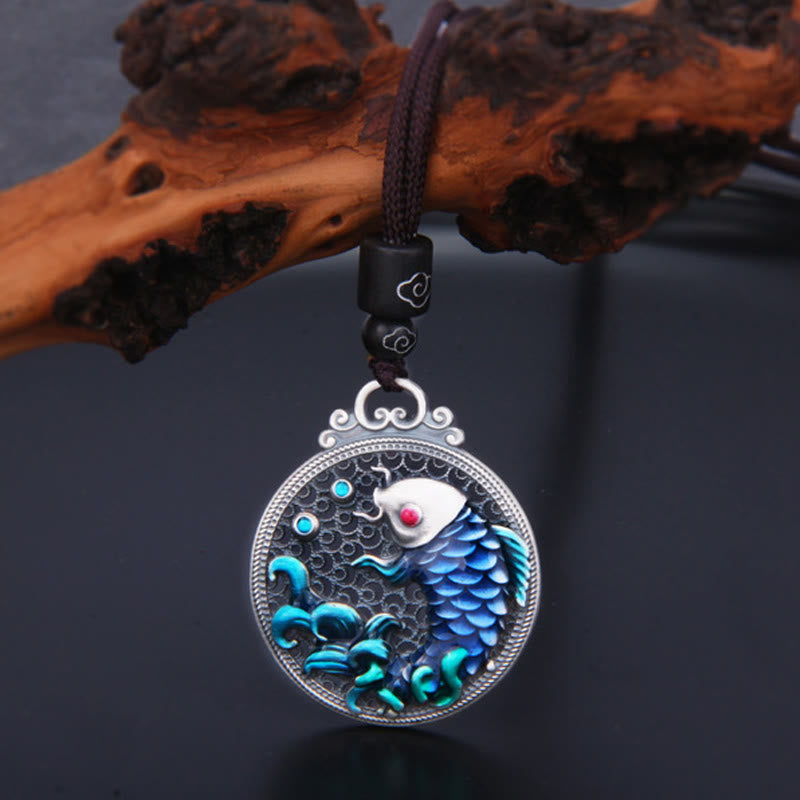 999 Sterling Silver Luck Koi Fish Success Prosperity Necklace Pendant