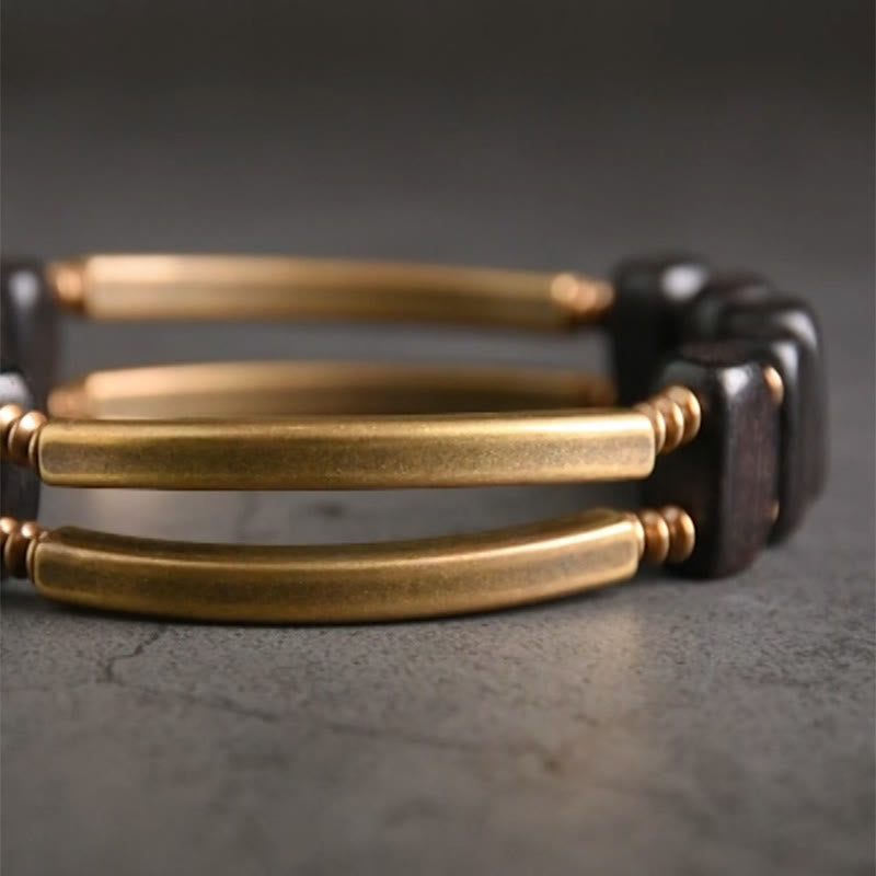 Tibetan Ebony Wood Brass Copper Balance Double Layer Bracelet