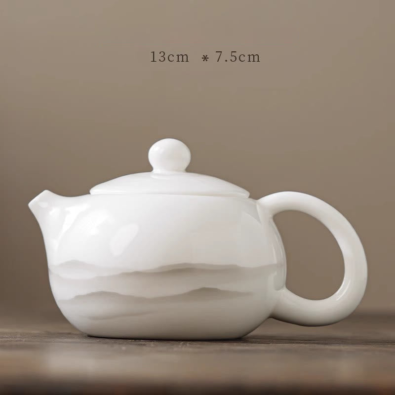 Vintage Ink Painting Mountain White Porcelain Ceramic Gaiwan Sancai Teacup Kung Fu Tea Cup And Saucer With Lid Tea Utensil Teapot