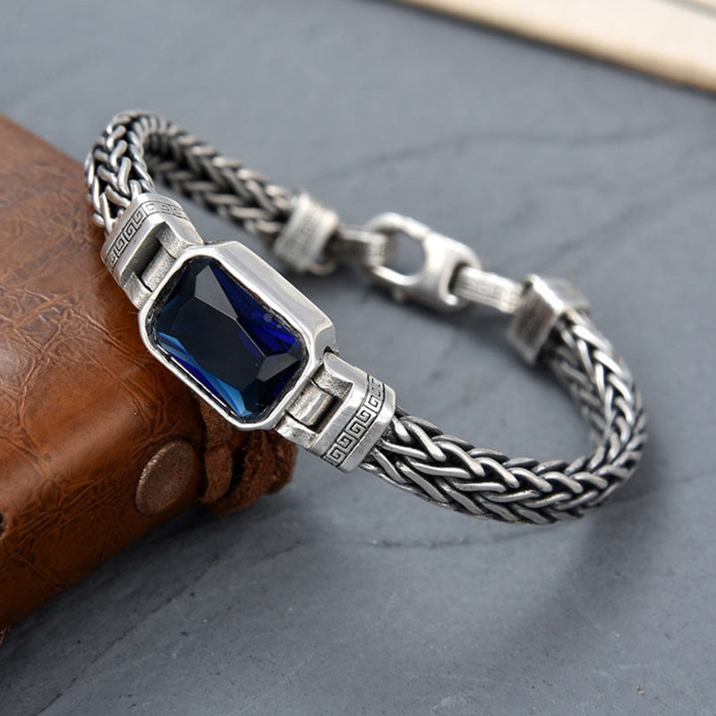 Retro Blue Acrylic Dragon Keel Braided Design Healing Wealth Buckle Bracelet
