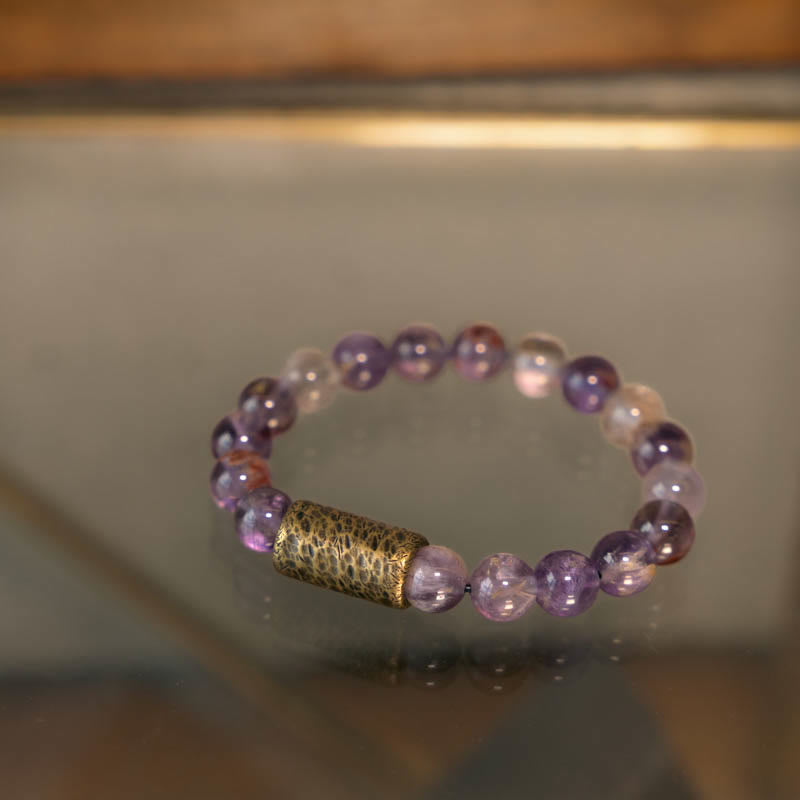 White Crystal Red Hematoid Quartz Gold Rutilated Quartz Purple Phantom Protection Bracelet