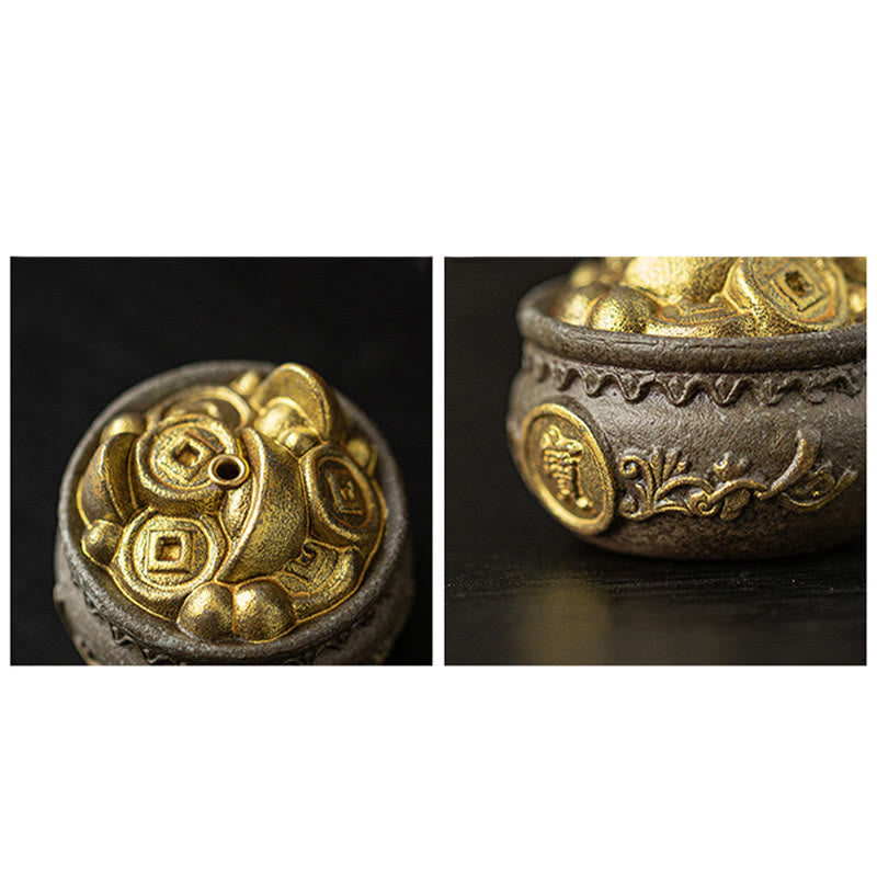 Ceramic Bagua Tray & Symbolic Wealth Vessel Stick Incense Burner