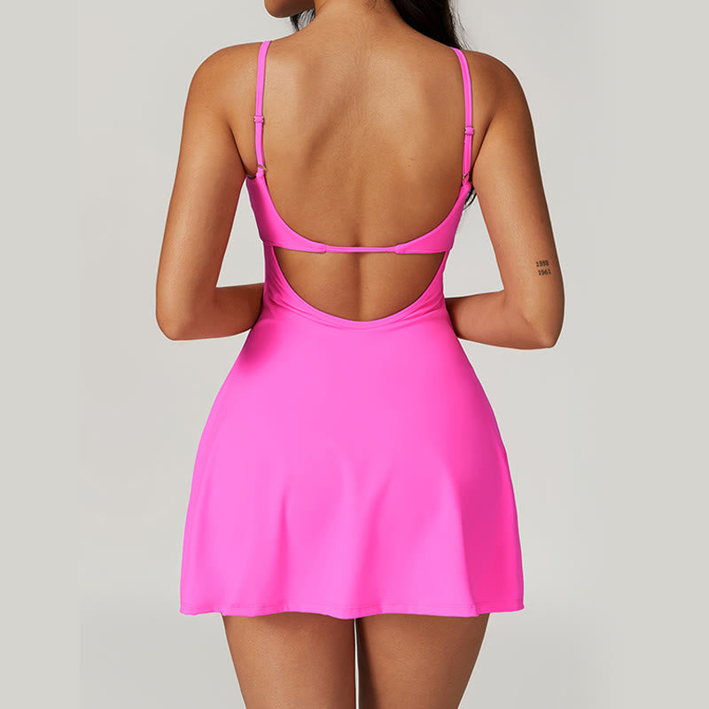 Solid Backless Tennis Yoga Women Sports Dress