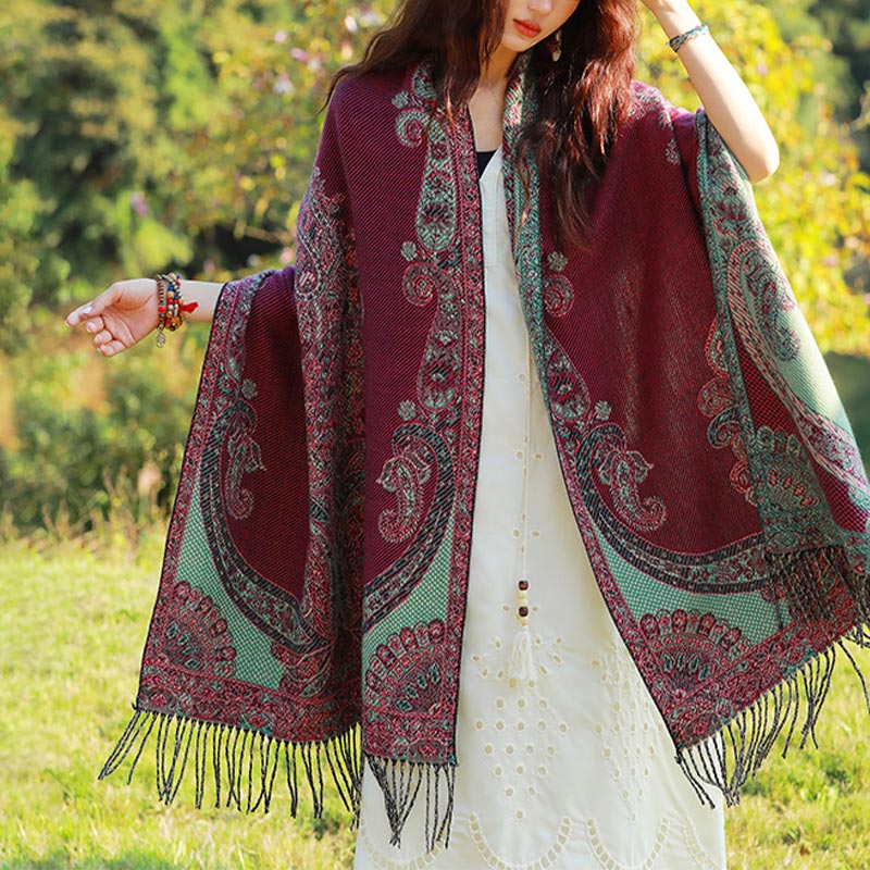 Tibetan Vine Leaves Pattern Design Shawl Cozy Travel Scarf Wrap