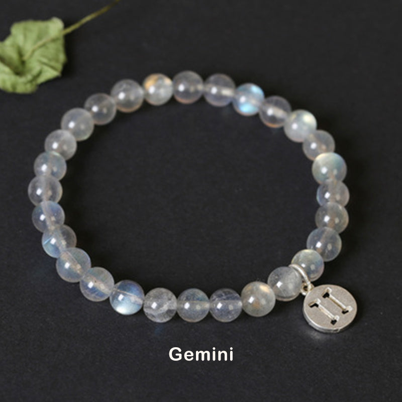 Celestial Moonstone Beaded Bracelet with 12 Zodiac Constellations