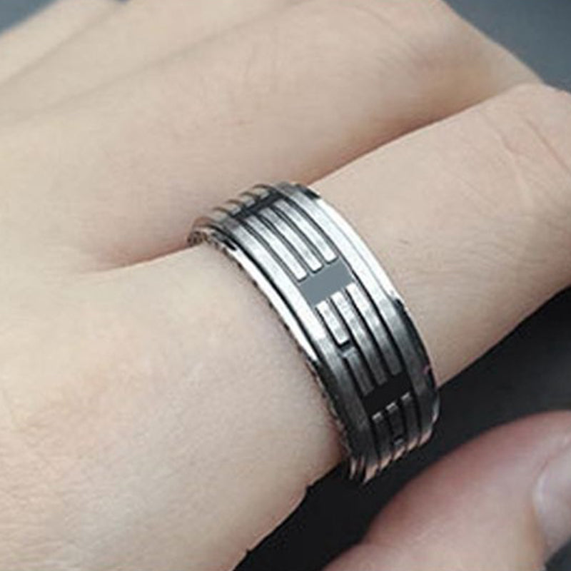Rotatable Bagua Yin Yang Titanium Steel Balance Spinner Ring
