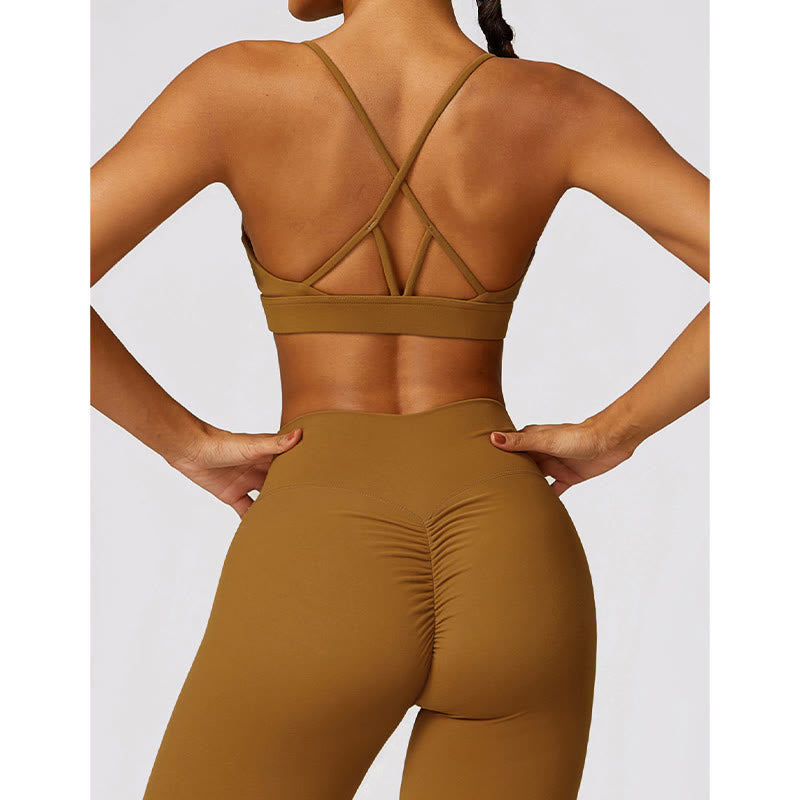 Gym Sports Yoga Backless Bra Crop Tank Top Breathable Shorts
