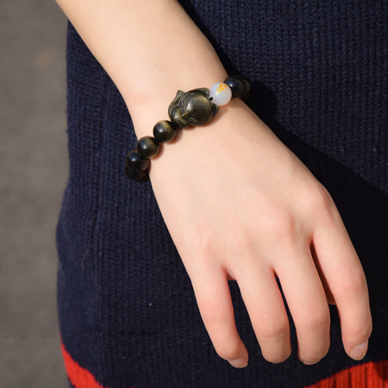 Natural Rainbow Obsidian Gold Sheen Obsidian Silver Sheen Obsidian Fox Healing Bracelet