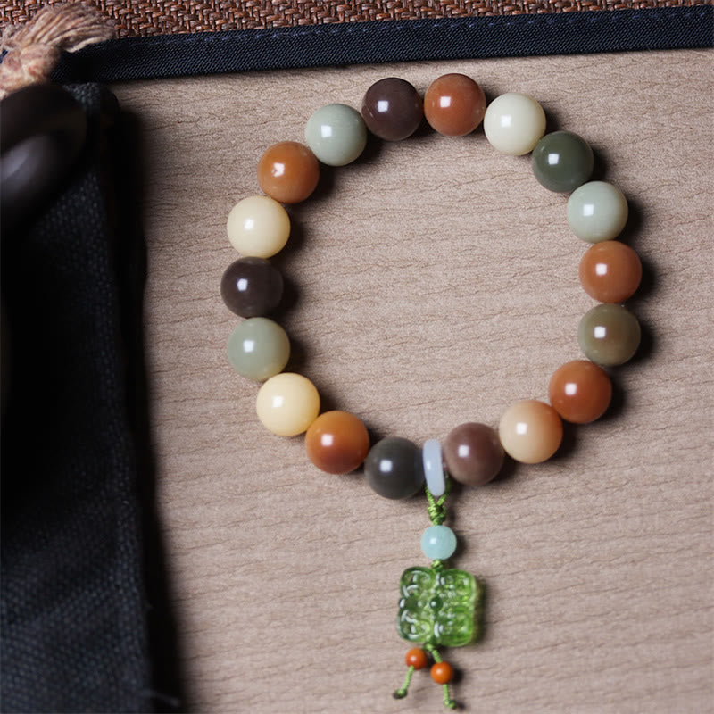 Natural Bodhi Seed and Gradient Liuli Glass Charm Serenity Bracelet