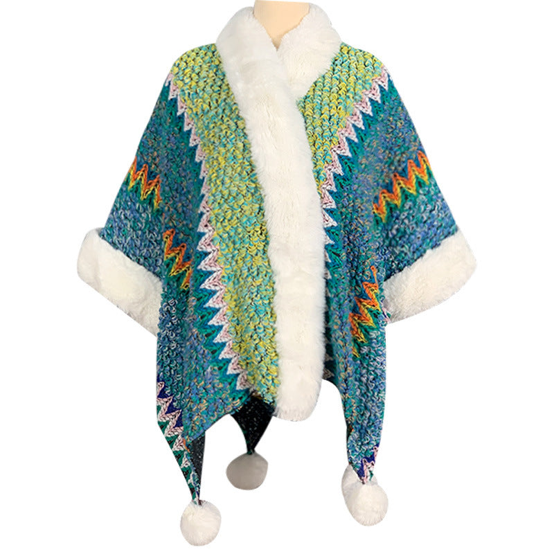 Tactile Striped Knitted Travel Meditation Tibetan Shawl