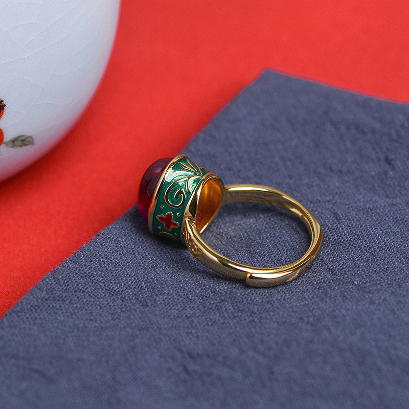 Adjustable 925 Sterling Silver Ruby Ring with Floral & Leaf Motifs