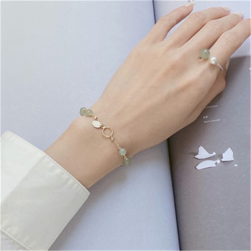 Unique Natural Hetian Jade 14K Gold filled Luck Beaded Bracelet