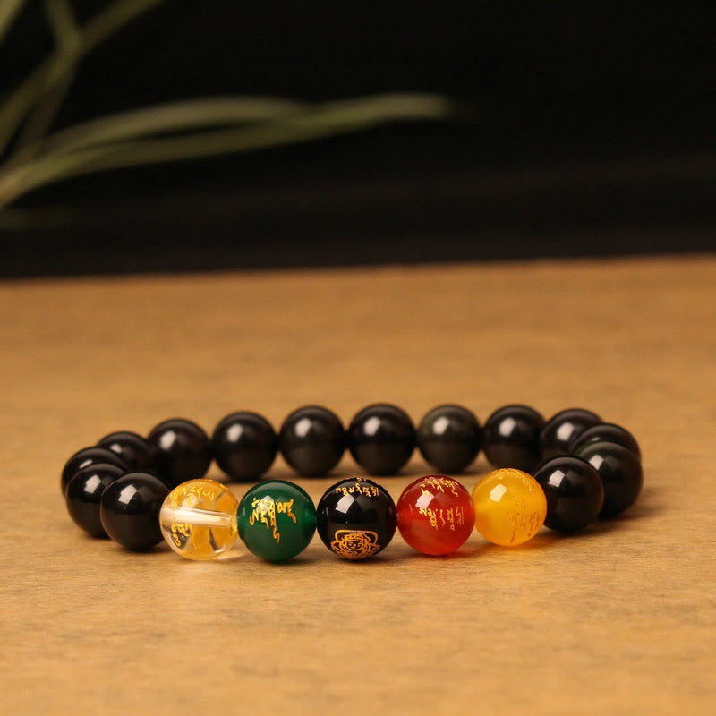 Five Elements Natural Agate and Crystal Bead Balance Bracelet