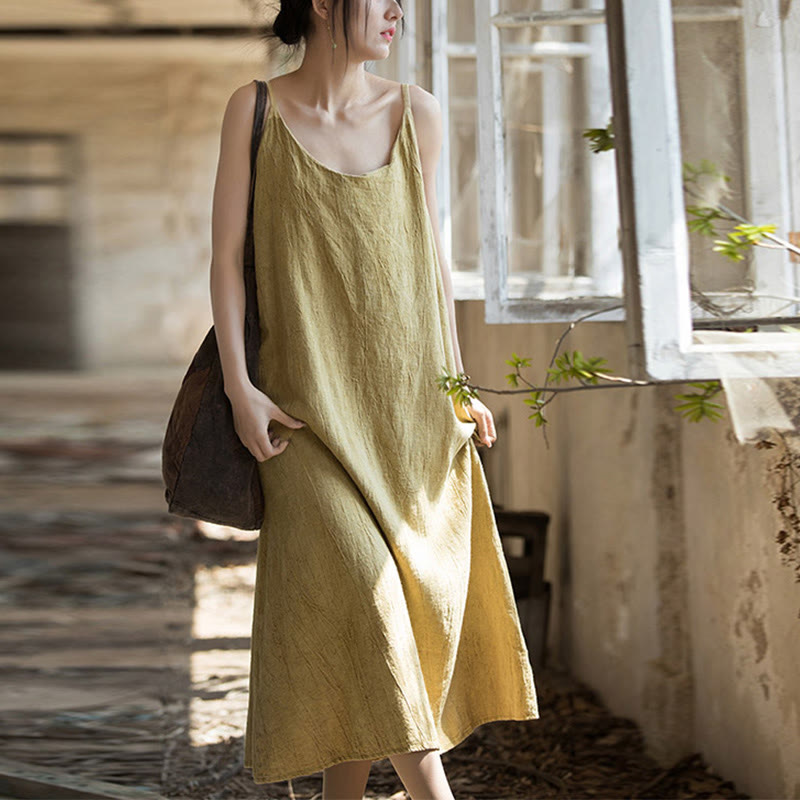 Artisanal Tie-Dye Linen Breezy Meditation Midi Dress
