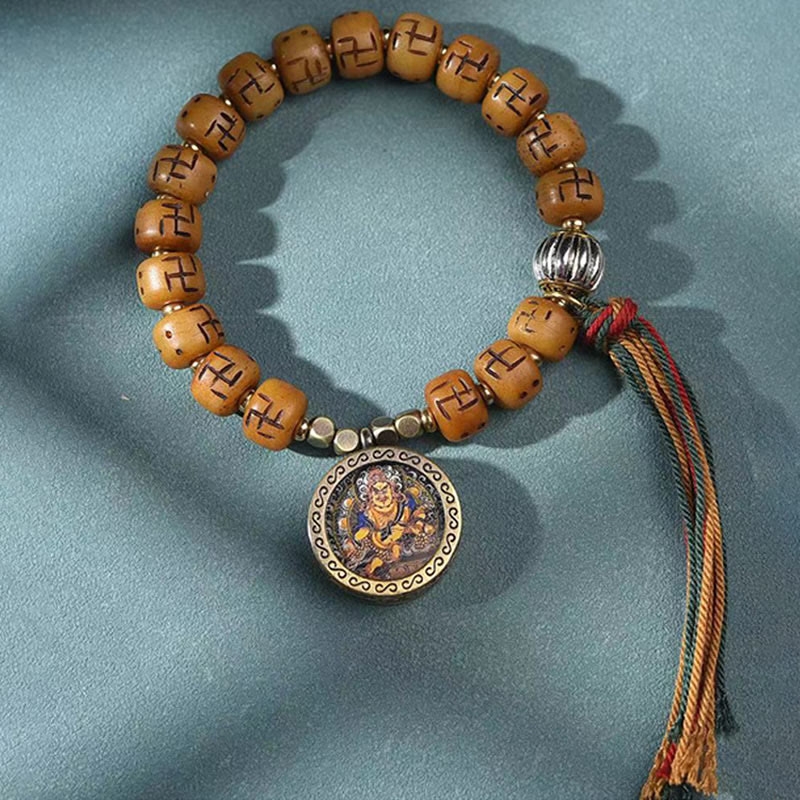 Natural Tibetan Camel Bone Bracelet with Dzi Bead, Shankha, or Kirtimukha Charms