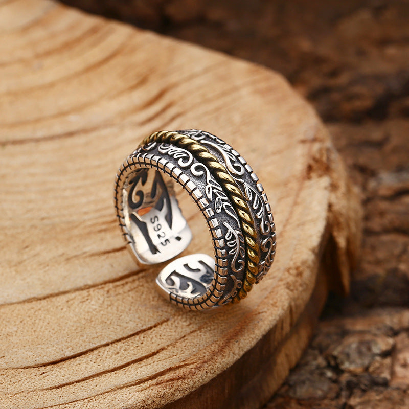 Tang Dynasty 925 Sterling Silver Flower Ring - Peony Lotus Orchid & Auspicious Clouds Adjustable