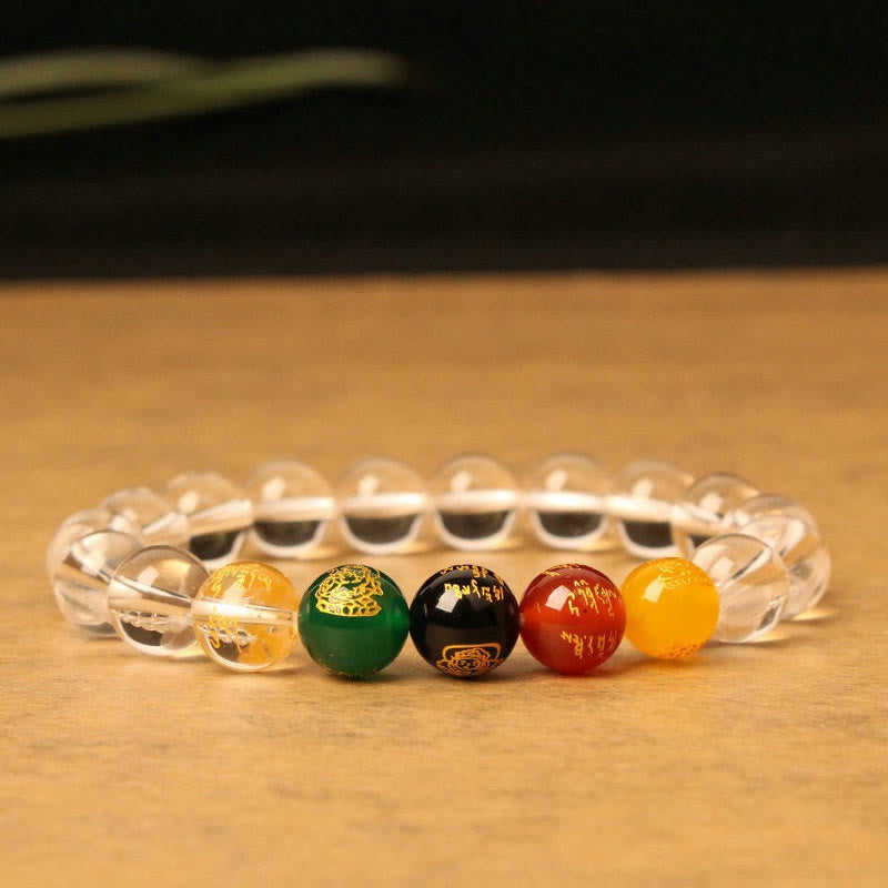 Five Elements Natural Agate and Crystal Bead Balance Bracelet
