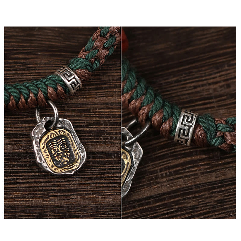 Handmade Tibetan Silver 925 Sterling Silver Zakiram Goddess of Wealth Camel Bone Protection Braided Bracelet