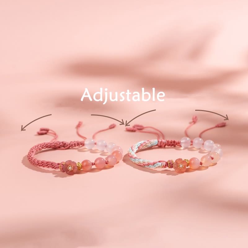Natural Gradient Agate Reincarnation Knot Peach Blossom Wealth Luck Handmade String Bracelet