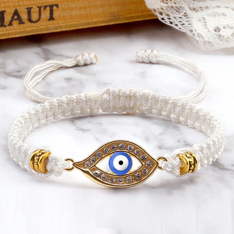 Handmade Evil Eye Red String Braided Bracelet with Gold or Silver Border