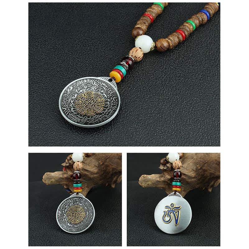 Tibetan Om Mani Padme Hum Prayer Wheel Rotation Vajra Wood Necklace Pendant