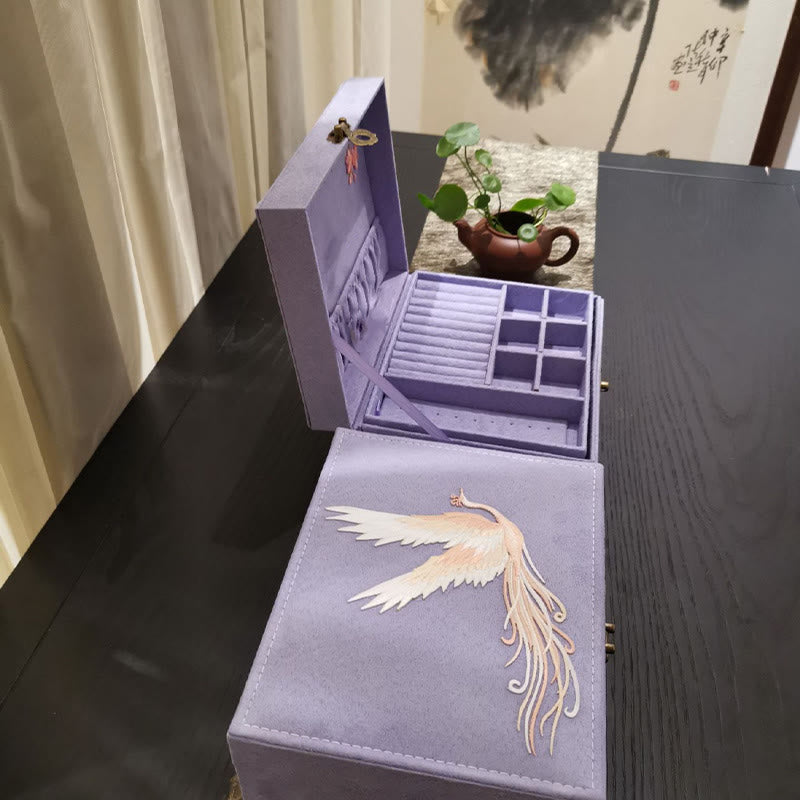 Purple Phoenix Jewelry Box Organizer Two-Layer Jewelry Storage Box Flannel Box