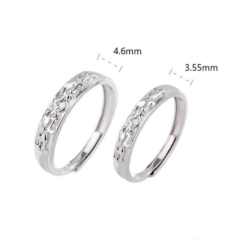 Hand-Finished 925 Sterling Silver Pixiu Adjustable Couple Ring