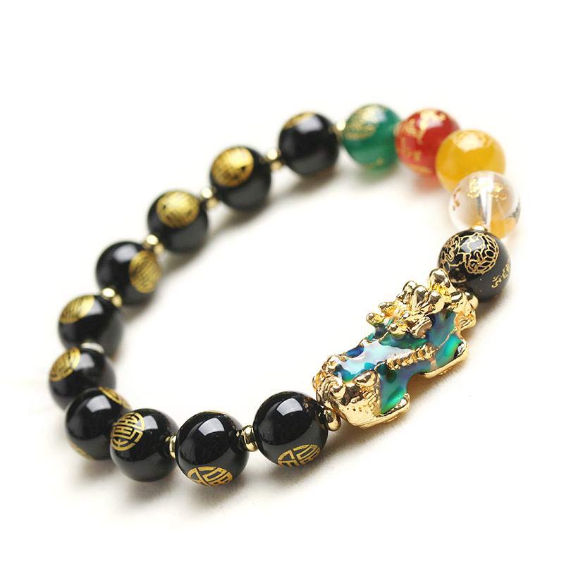 Color-Changing Pixiu & Five Elements Black Obsidian Beaded Bracelet