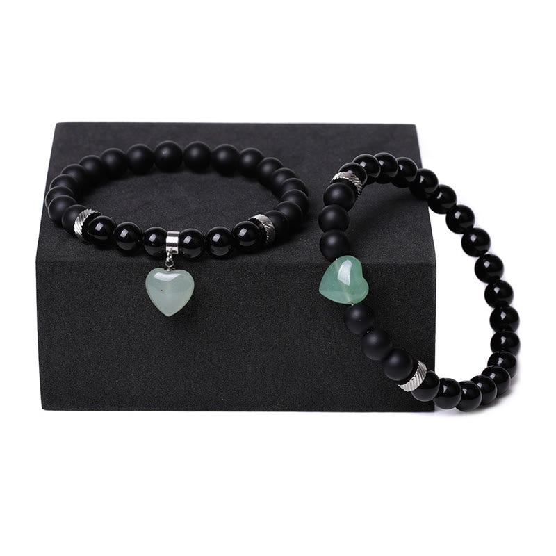 2Pcs Black Onyx Crystal Stone Love Heart Protection Support Couple Bracelet