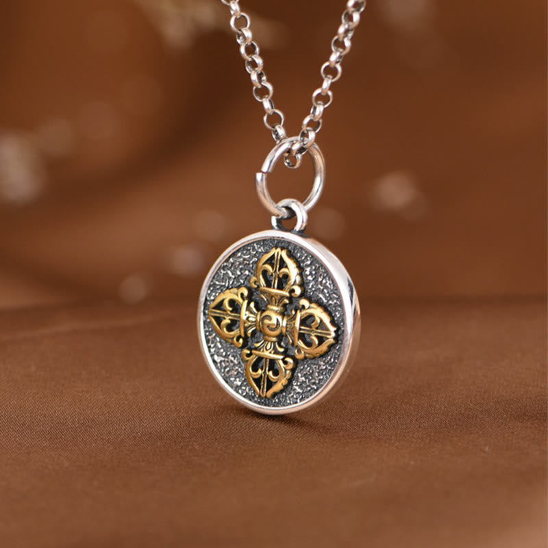 925 Sterling Silver Double Dorje Vajra Blessing Necklace Pendant