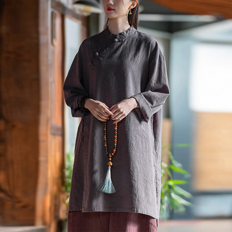 Vintage Cotton Linen Blouse Women Long Sleeve Shirt Chinese Hanfu Top