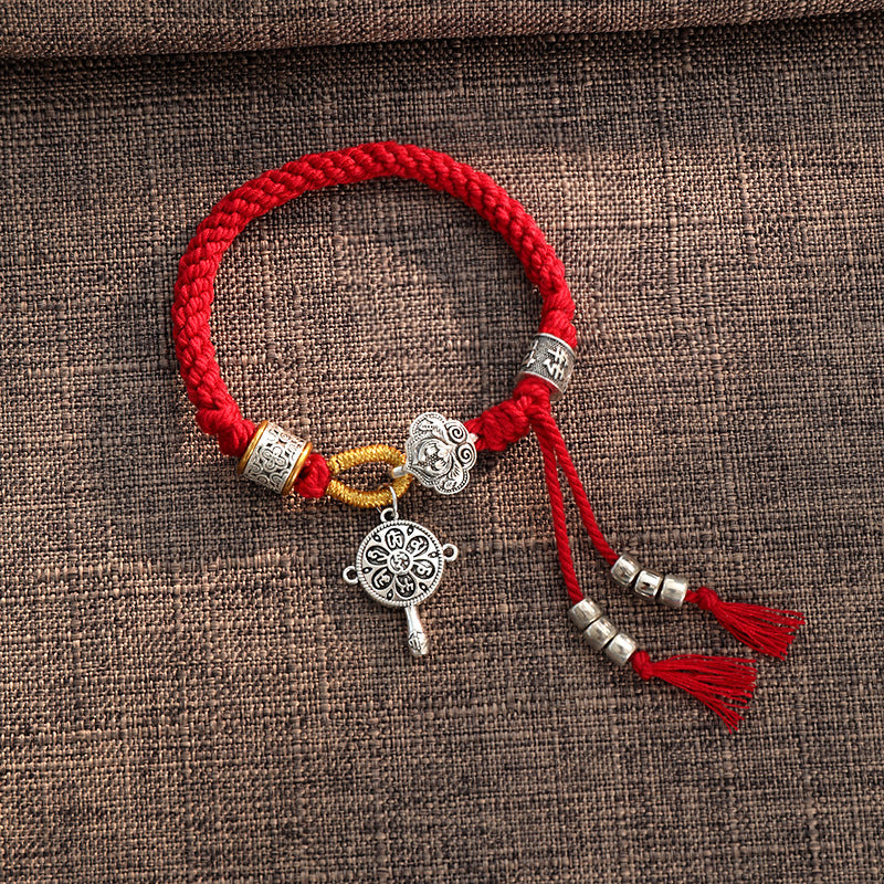 Handmade Tibetan Om Mani Padme Hum Fu Character Luck Fortune Braided Bracelet