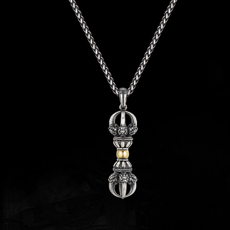 Tibetan Vajra Sterling Silver and Copper Pendant Necklace for Men and Women