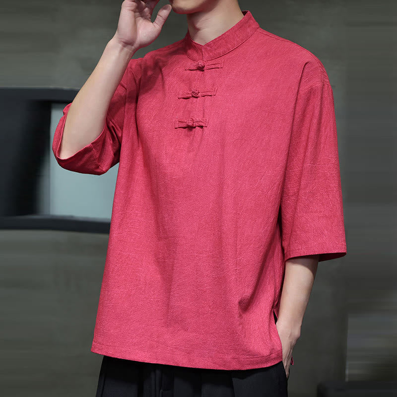 Cotton Linen Half-Sleeve Stand Collar Meditation Shirt