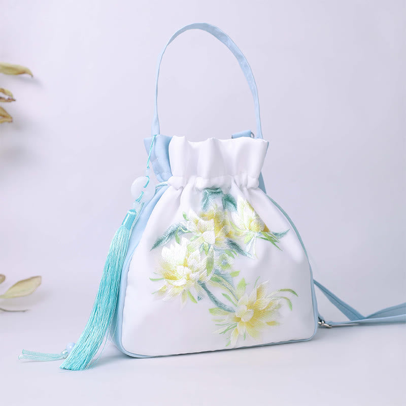 Suzhou Embroidery Rabbit Lotus Epiphyllum Peony Magnolia Silk Tote Crossbody Bag Shoulder Bag Handbag