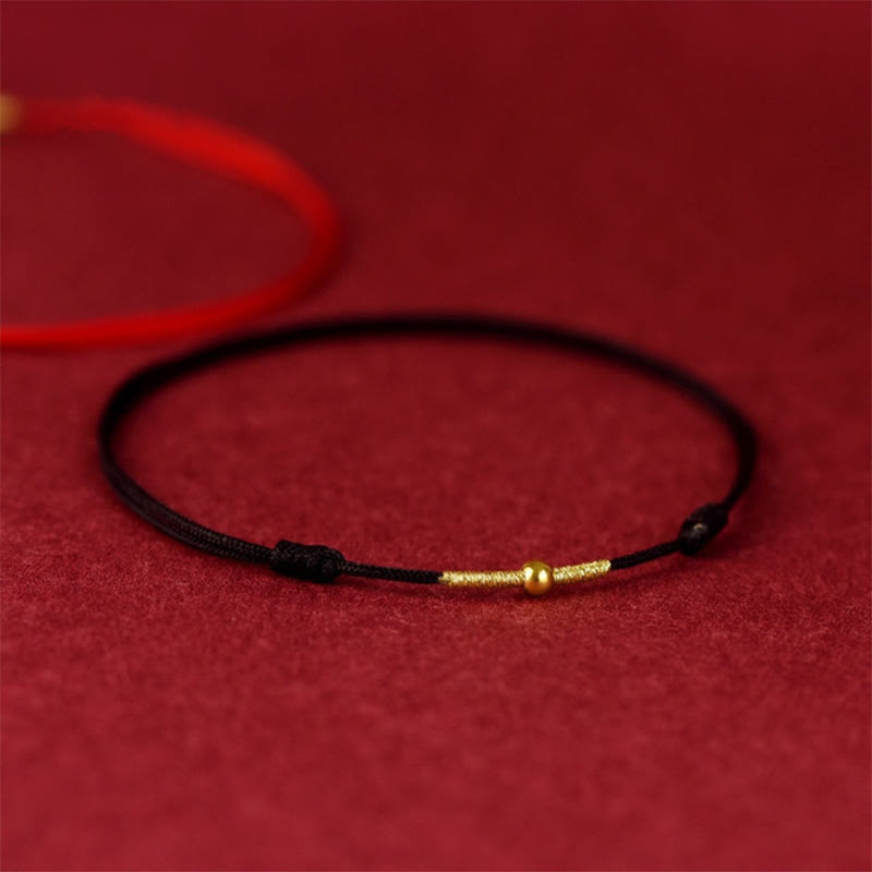 925 Sterling Silver Golden Bead Braided Red String Bracelet & Anklet