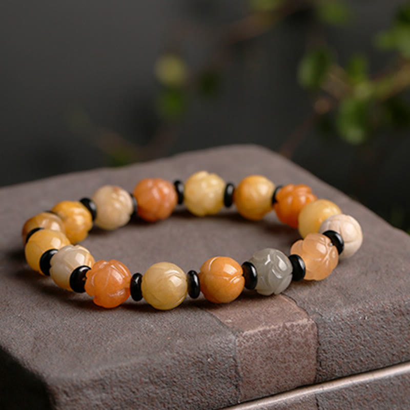 Golden Silk Jade Lotus Beaded Bracelet for Mindfulness