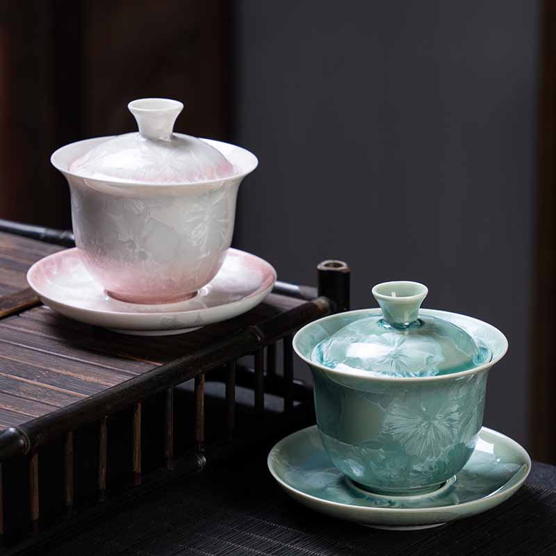 Traditional Glaze Ceramic Gaiwan Sancai Teacup Kung Fu Tea Cup And Saucer With Lid 180ml
