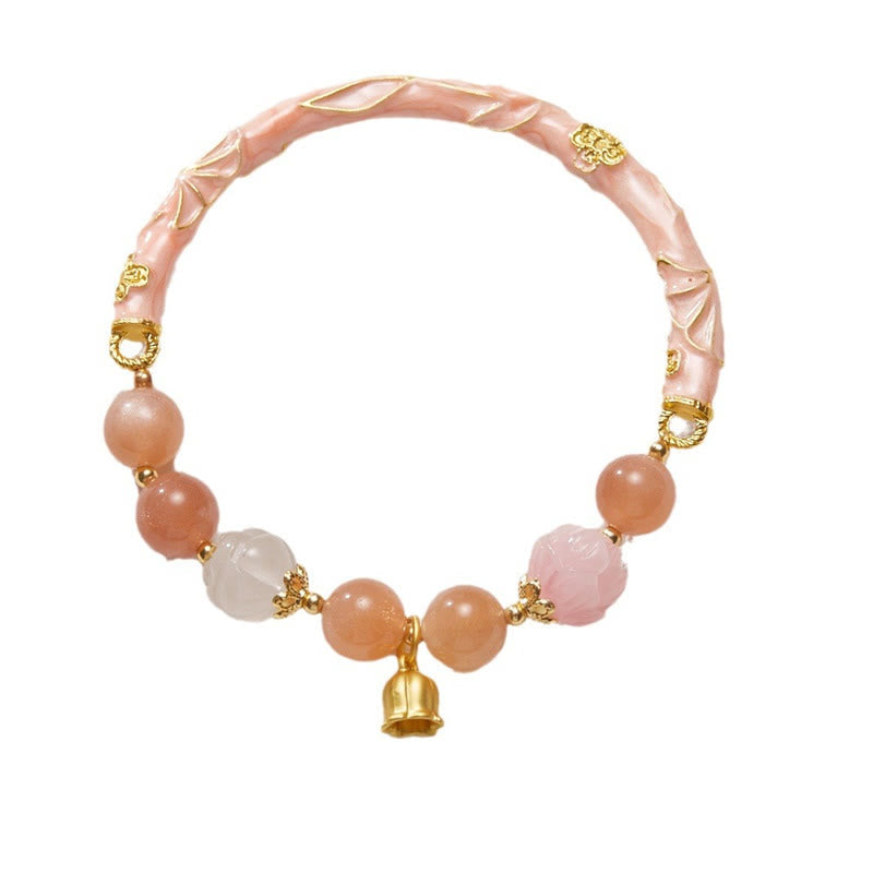 Sunstone & Golden Silk Jade Lily of the Valley Gold Sterling Silver Charm Bracelet