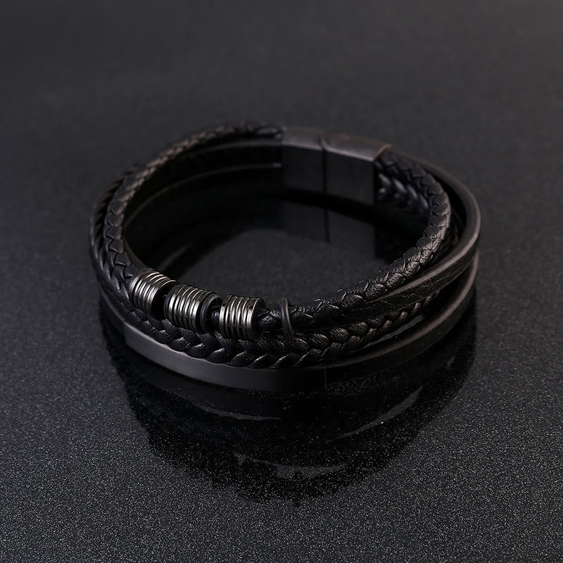 Leather Multi-Layer Titanium Steel Balance Braided Magnetic Buckle Bracelet