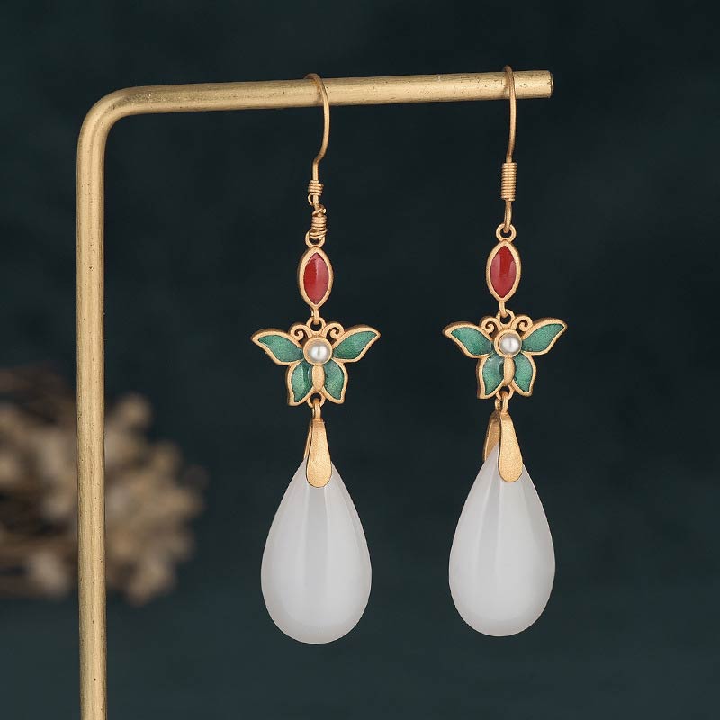FengShui White Jade Luck Drop Earrings